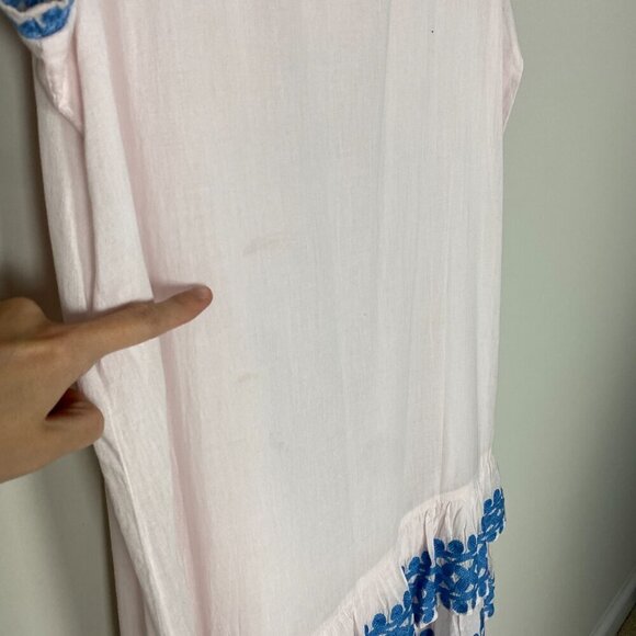 Sail to Sable Flutter Sleeve Dress in Blush Pink Blue Embroidered Ruffles Tiered - Picture 9 of 11